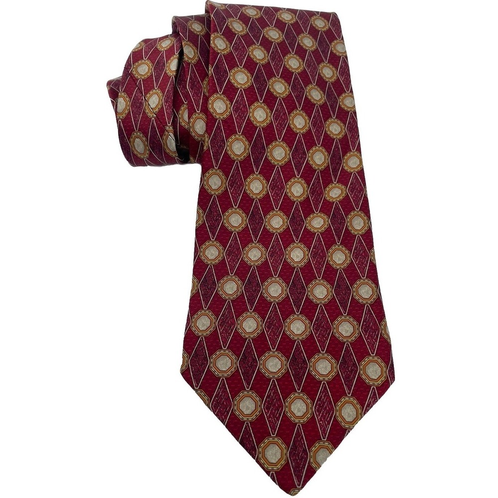 VALENTINO CRAVATTE‎ Sz 3 1/2" X60" Red W/ Octagons 100% Silk Handmade Tie NW/OTs